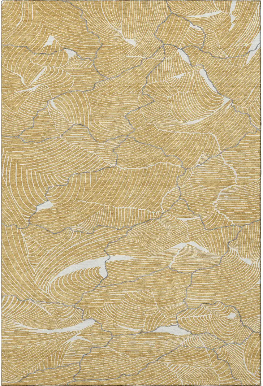 Gold Ivory And Gray Abstract Washable Area Rug With UV Protection Photo 3