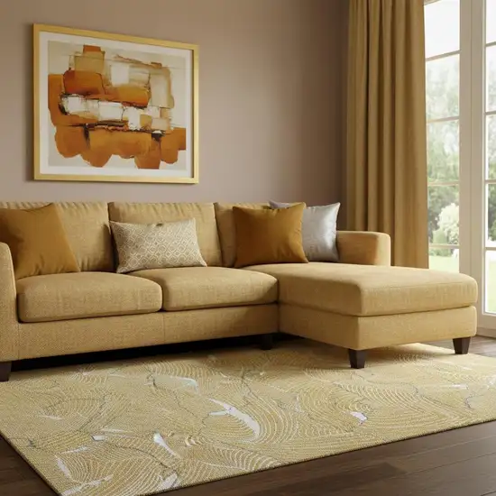 Gold Ivory And Gray Abstract Washable Area Rug With UV Protection Photo 2