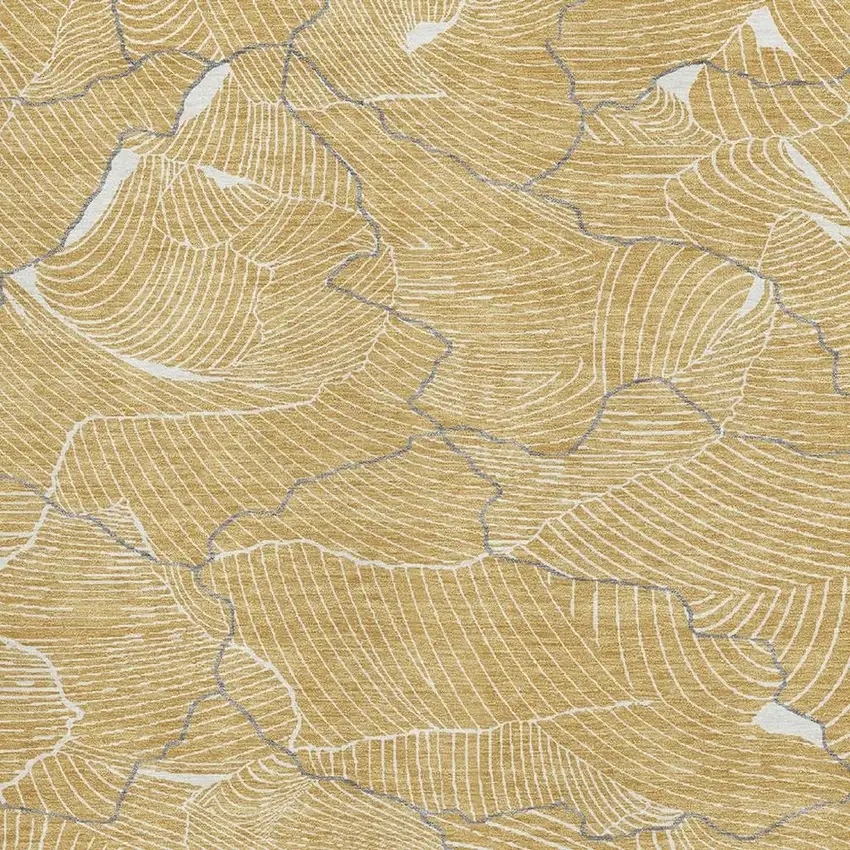 Gold Ivory And Gray Abstract Washable Area Rug With UV Protection Photo 2