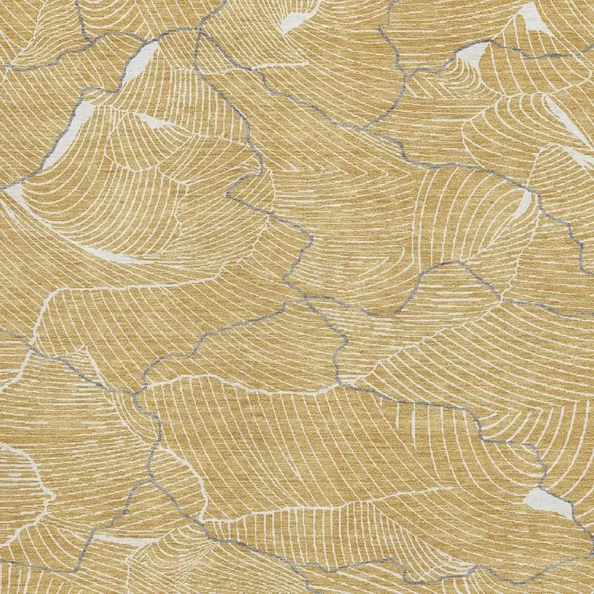 Gold Ivory And Gray Abstract Washable Area Rug With UV Protection Photo 2