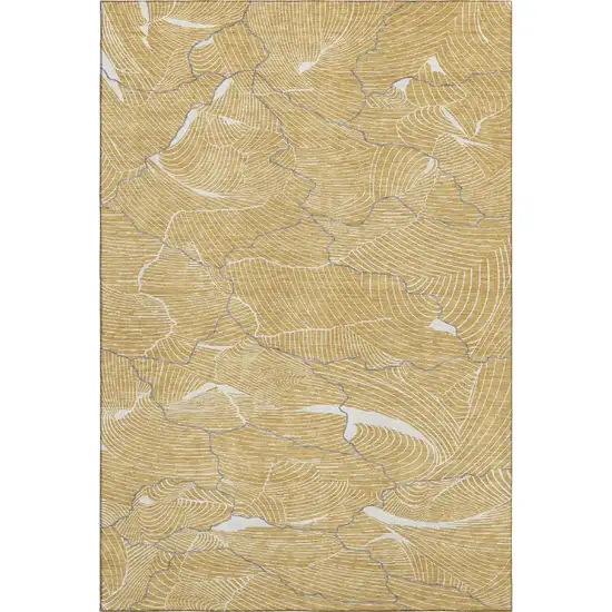 Gold Ivory And Gray Abstract Washable Area Rug With UV Protection Photo 1