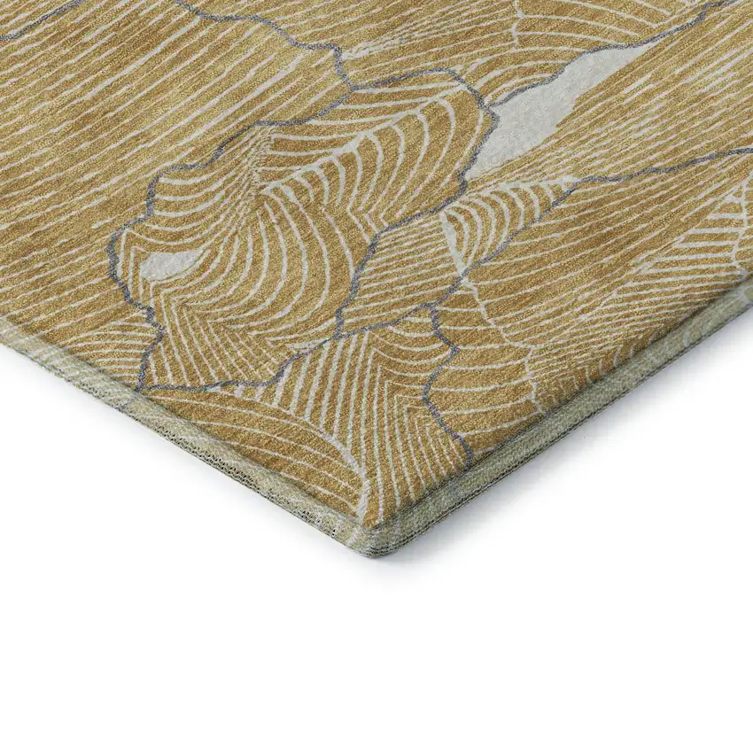 Gold Ivory And Gray Abstract Washable Area Rug With UV Protection Photo 6