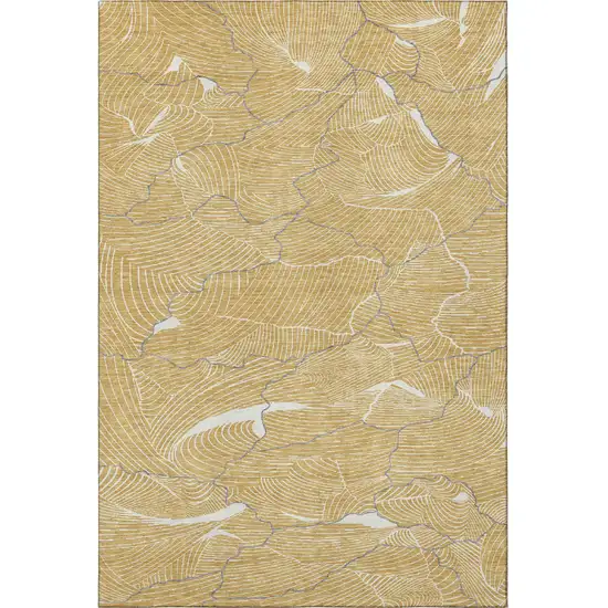 Gold Ivory And Gray Abstract Washable Area Rug With UV Protection Photo 2
