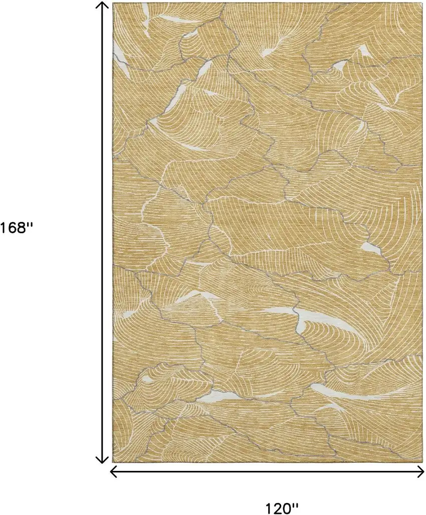 Gold Ivory And Gray Abstract Washable Area Rug With UV Protection Photo 9