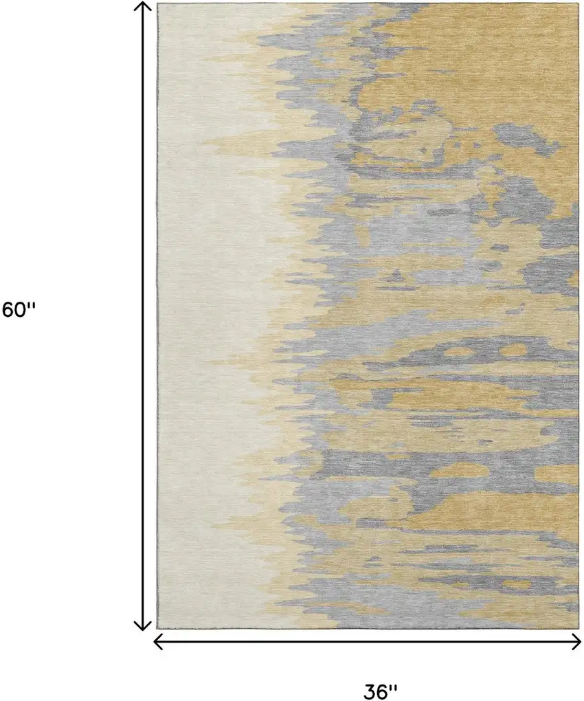 Gold Ivory And Gray Abstract Washable Area Rug With UV Protection Photo 9