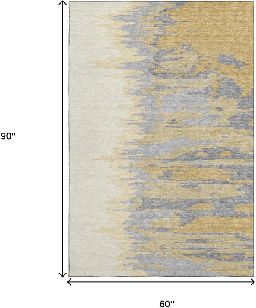 Gold Ivory And Gray Abstract Washable Area Rug With UV Protection Photo 9