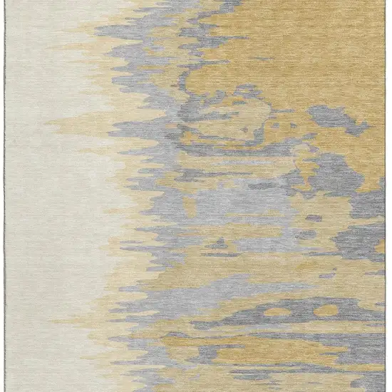Gold Ivory And Gray Abstract Washable Area Rug With UV Protection Photo 2