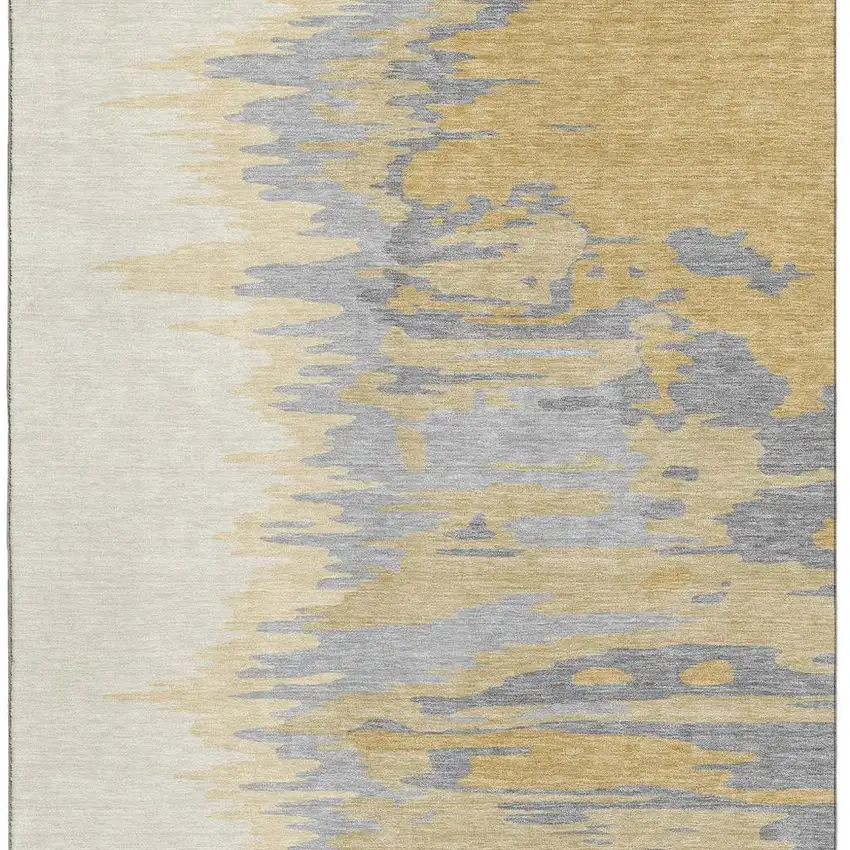 Gold Ivory And Gray Abstract Washable Area Rug With UV Protection Photo 2