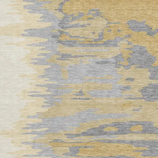 Gold Ivory And Gray Abstract Washable Area Rug With UV Protection Photo 2