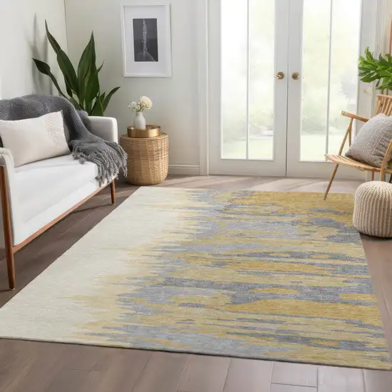 Gold Ivory And Gray Abstract Washable Area Rug With UV Protection Photo 5