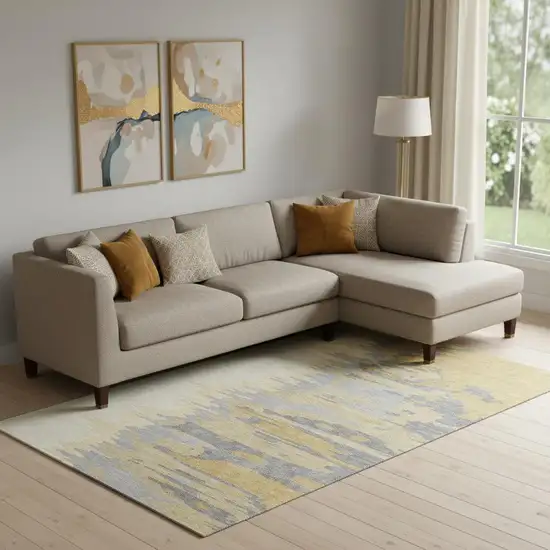 Gold Ivory And Gray Abstract Washable Area Rug With UV Protection Photo 2