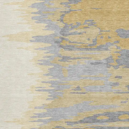 Gold Ivory And Gray Abstract Washable Area Rug With UV Protection Photo 2