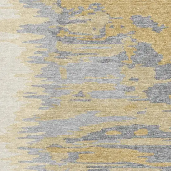 Gold Ivory And Gray Abstract Washable Area Rug With UV Protection Photo 2