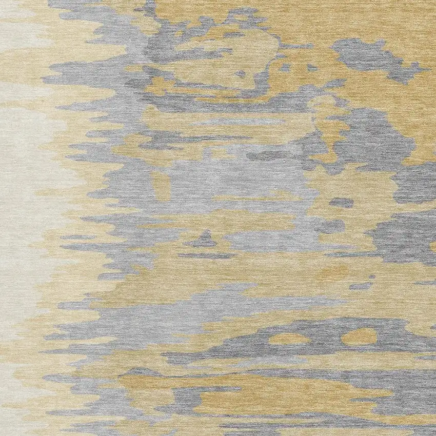 Gold Ivory And Gray Abstract Washable Area Rug With UV Protection Photo 2