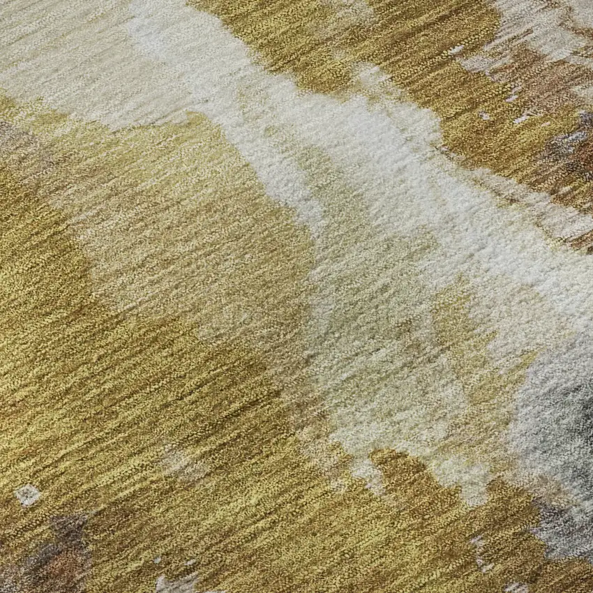 Gold Ivory And Gray Abstract Washable Area Rug With UV Protection Photo 7