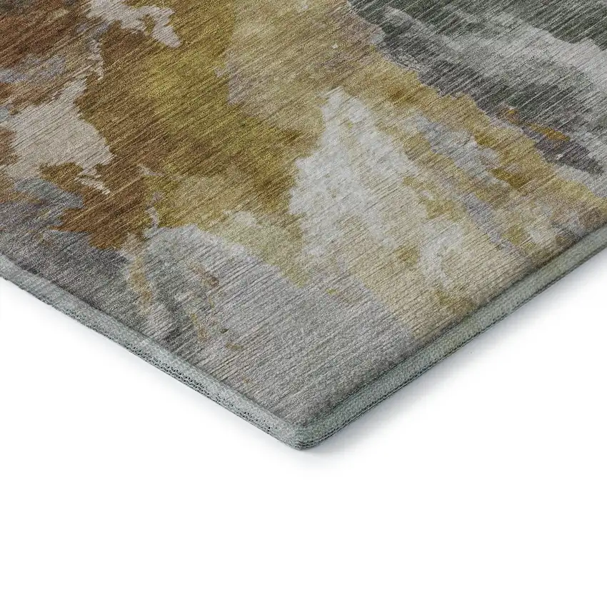 Gold Ivory And Gray Abstract Washable Area Rug With UV Protection Photo 5