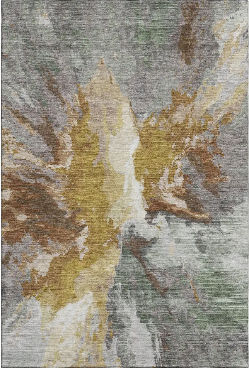 Gold Ivory And Gray Abstract Washable Area Rug With UV Protection Photo 3