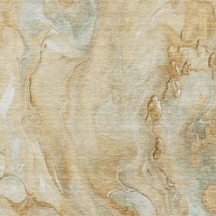 Gold Ivory And Gray Abstract Washable Area Rug With UV Protection Photo 2