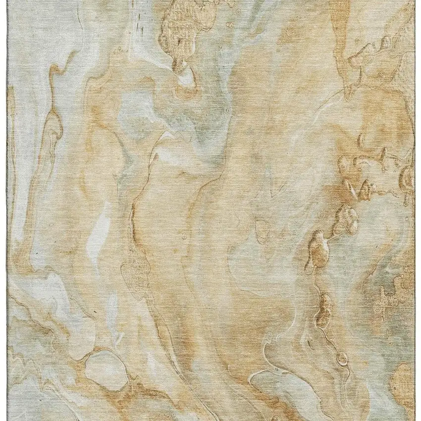 Gold Ivory And Gray Abstract Washable Area Rug With UV Protection Photo 3