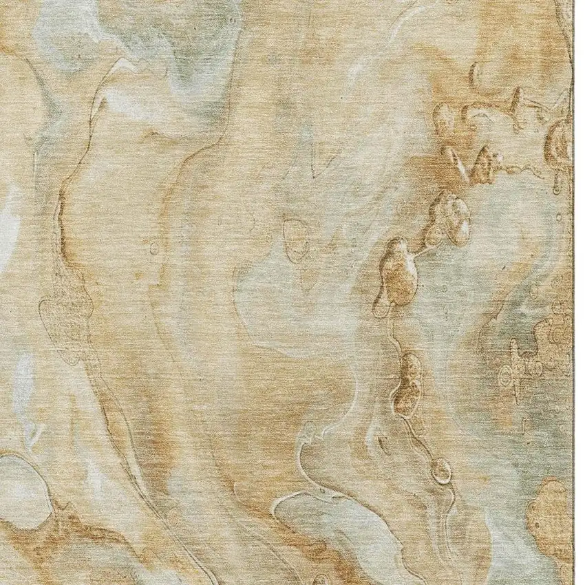 Gold Ivory And Gray Abstract Washable Area Rug With UV Protection Photo 2