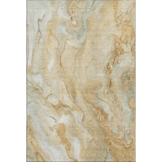 Gold Ivory And Gray Abstract Washable Area Rug With UV Protection Photo 1