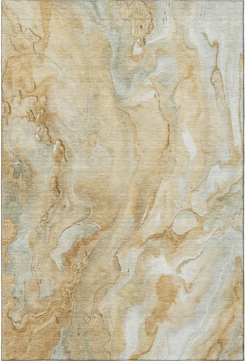 Gold Ivory And Gray Abstract Washable Area Rug With UV Protection Photo 3