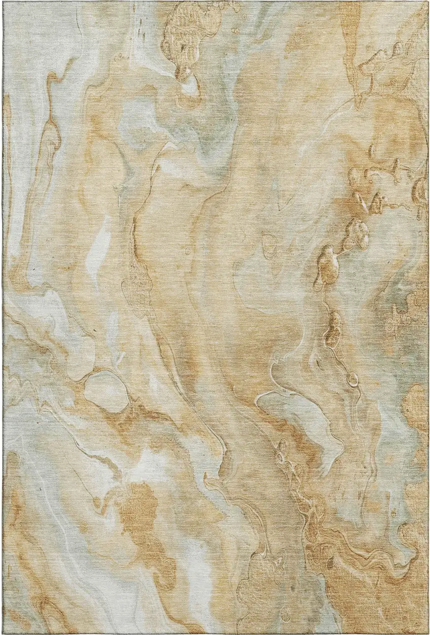Gold Ivory And Gray Abstract Washable Area Rug With UV Protection Photo 1