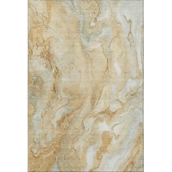 Gold Ivory And Gray Abstract Washable Area Rug With UV Protection Photo 3