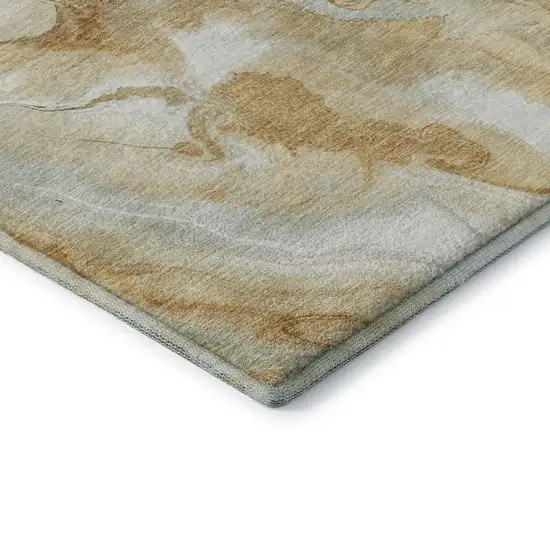 Gold Ivory And Gray Abstract Washable Area Rug With UV Protection Photo 7