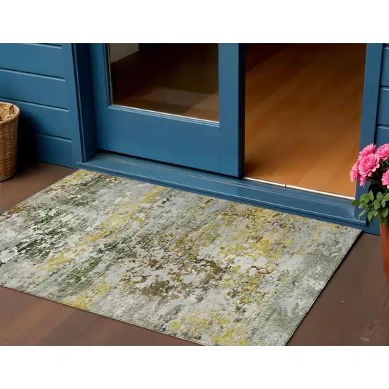 Gold Ivory And Gray Abstract Washable Indoor Outdoor Area Rug Photo 2