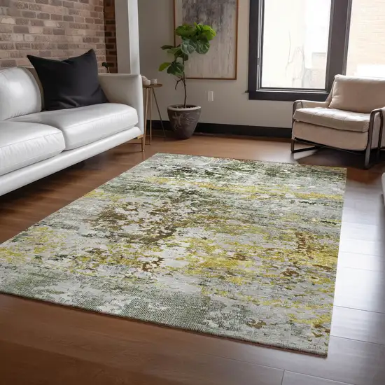 Gold Ivory And Gray Abstract Washable Indoor Outdoor Area Rug Photo 6