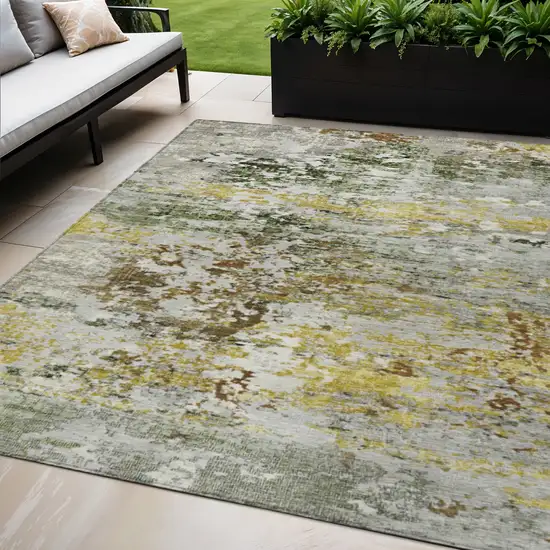 Gold Ivory And Gray Abstract Washable Indoor Outdoor Area Rug Photo 2