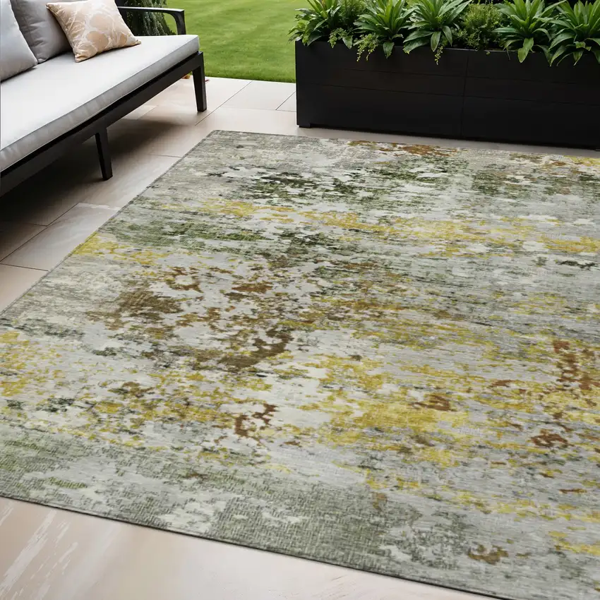 Gold Ivory And Gray Abstract Washable Indoor Outdoor Area Rug Photo 2