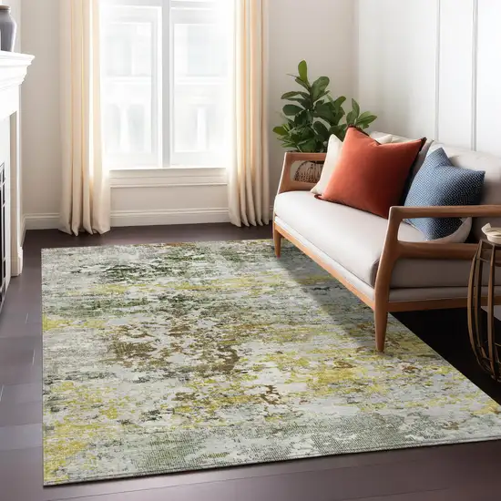 Gold Ivory And Gray Abstract Washable Indoor Outdoor Area Rug Photo 7