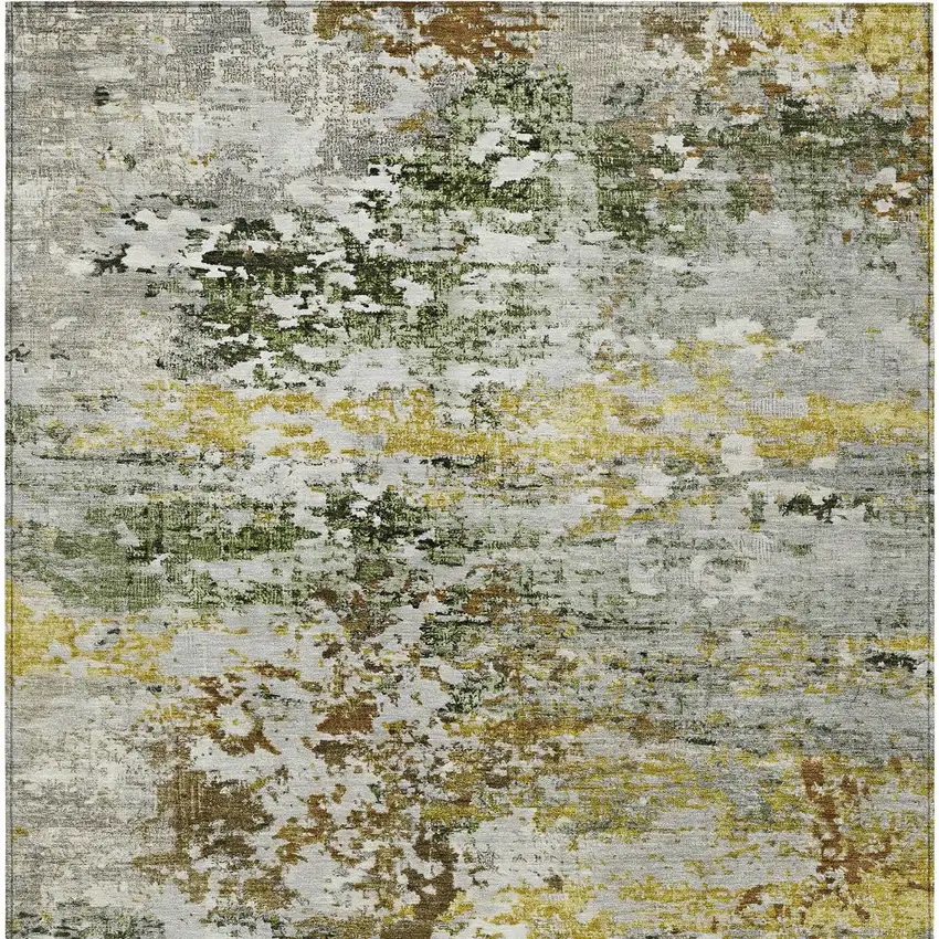 Gold Ivory And Gray Abstract Washable Indoor Outdoor Area Rug Photo 9