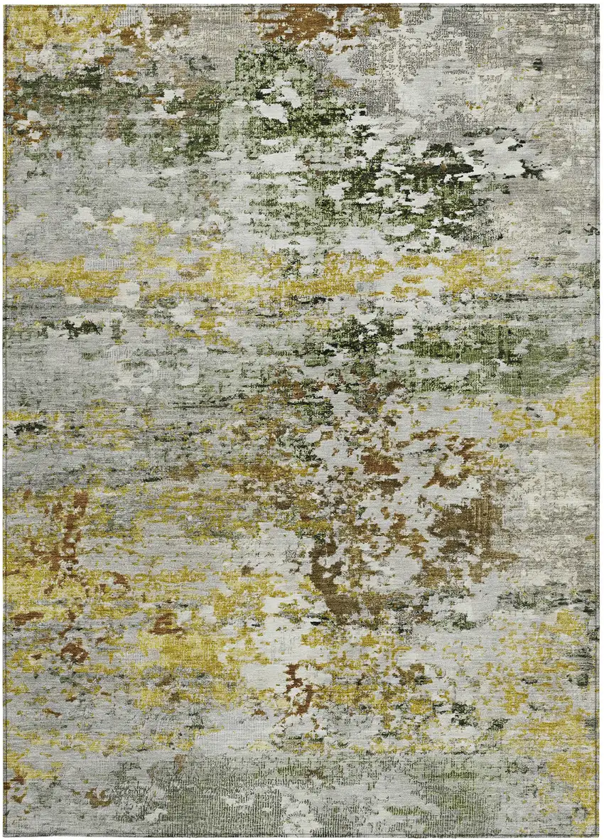Gold Ivory And Gray Abstract Washable Indoor Outdoor Area Rug Photo 4
