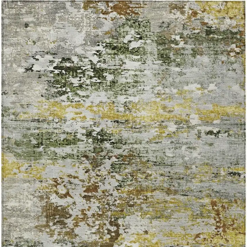 Gold Ivory And Gray Abstract Washable Indoor Outdoor Area Rug Photo 3