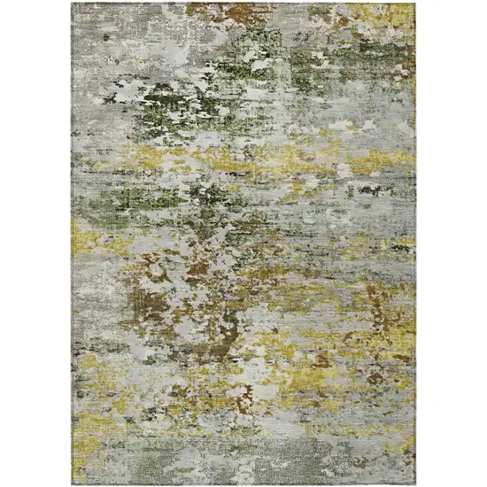 Gold Ivory And Gray Abstract Washable Indoor Outdoor Area Rug Photo 1