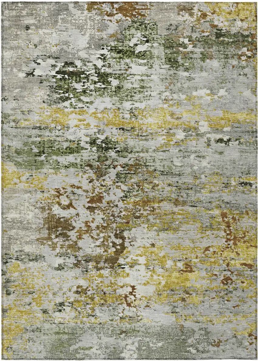 Gold Ivory And Gray Abstract Washable Indoor Outdoor Area Rug Photo 1