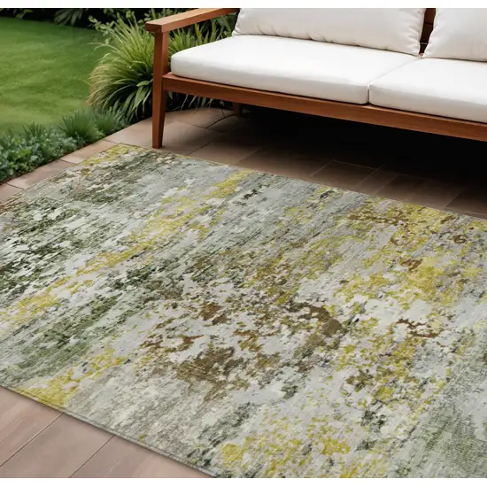 Gold Ivory And Gray Abstract Washable Indoor Outdoor Area Rug Photo 2