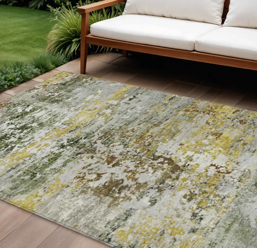 Gold Ivory And Gray Abstract Washable Indoor Outdoor Area Rug Photo 2