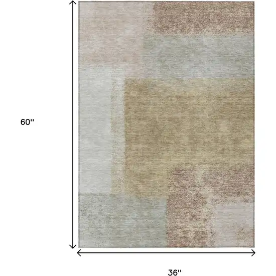 Gold Ivory And Gray Abstract Washable Indoor Outdoor Area Rug Photo 3