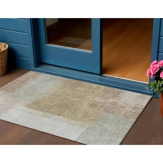 Gold Ivory And Gray Abstract Washable Indoor Outdoor Area Rug Photo 1