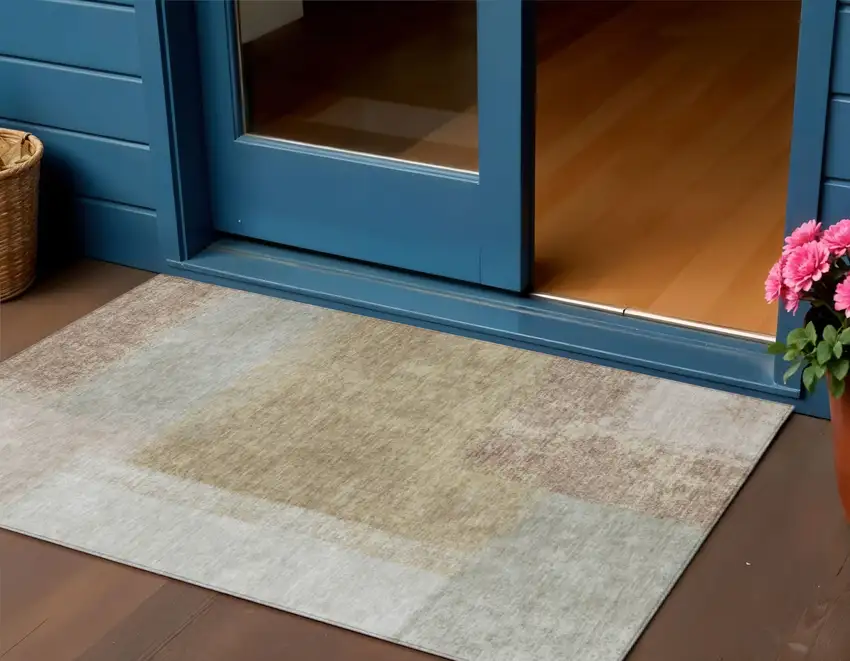 Gold Ivory And Gray Abstract Washable Indoor Outdoor Area Rug Photo 1