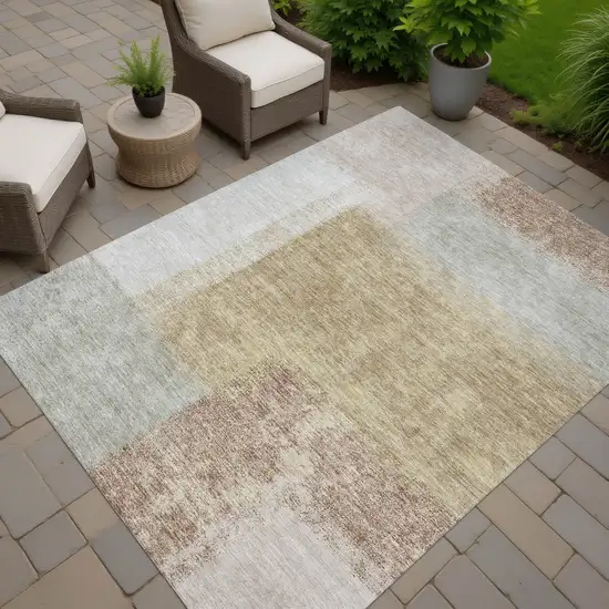 Gold Ivory And Gray Abstract Washable Indoor Outdoor Area Rug Photo 6