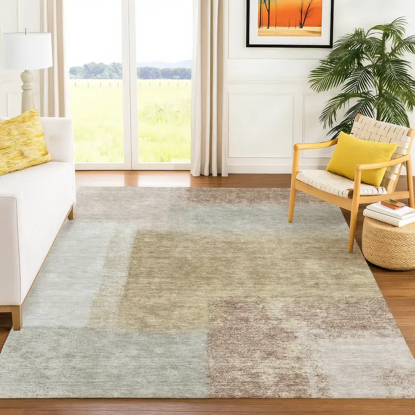 Gold Ivory And Gray Abstract Washable Indoor Outdoor Area Rug Photo 8