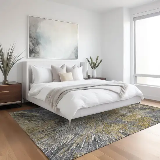 Gold Ivory And Gray Abstract Washable Indoor Outdoor Area Rug Photo 9