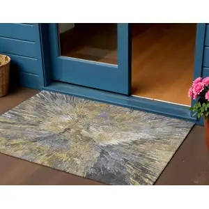 Photo of Gold Ivory And Gray Abstract Washable Indoor Outdoor Area Rug