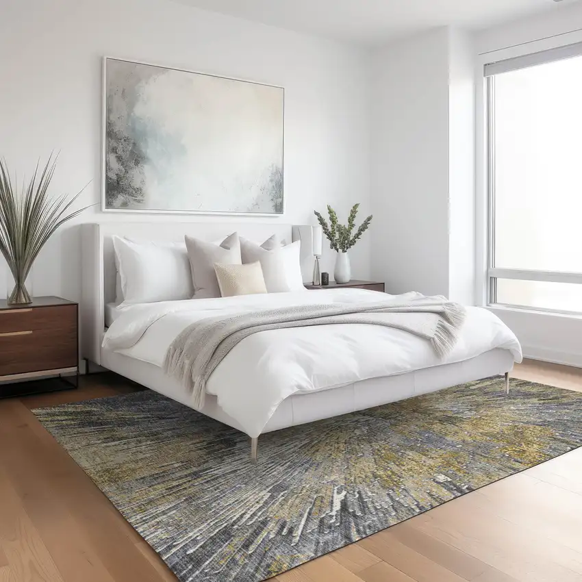 Gold Ivory And Gray Abstract Washable Indoor Outdoor Area Rug Photo 9