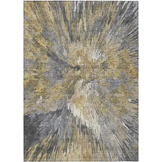 Gold Ivory And Gray Abstract Washable Indoor Outdoor Area Rug Photo 2